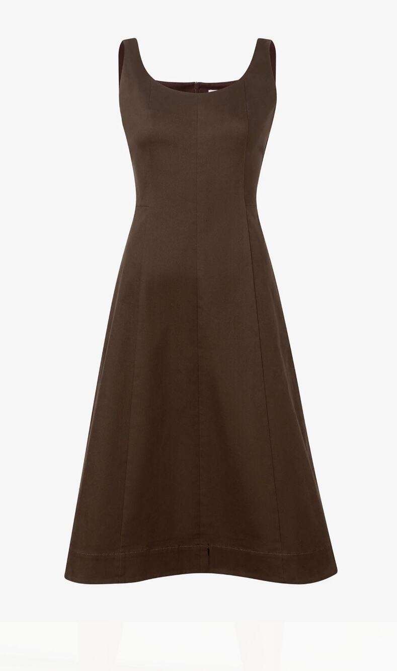 M.M. Lafleur Jess Stretch Chine Midi Dress Date Brown Size 8